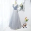 Chic / Beautiful Sky Blue Prom Dresses 2022 A-Line / Princess V-Neck Puffy Short Sleeve Backless Beading Rhinestone Sequins Floor-Length / Long Formal Dresses