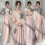 Chic / Belle Rougissant Rose Robe Demoiselle D'honneur 2022 Princesse Encolure Dégagée Paillettes Gonflée Manches Courtes Dos Nu Longue Robe Demoiselle D'honneur