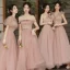 Simple Rougissant Rose Robe Demoiselle D'honneur 2022 Princesse Manches Courtes Dos Nu Longue Robe Demoiselle D'honneur