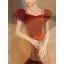 Elegant Burgundy Suede Prom Dresses 2022 A-Line / Princess Square Neckline Puffy Short Sleeve Backless Pearl Sequins Floor-Length / Long Formal Dresses