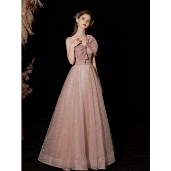 Charmant Rougissant Rose Glitter Paillettes Robe De Bal 2022 Princesse Bustier Noeud Sans Manches Dos Nu Longue Robe De Ceremonie