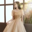 Chic / Belle Champagne Perlage Paillettes Robe De Bal 2022 Princesse Encolure Carrée Manches Courtes Dos Nu Longue Robe De Ceremonie