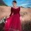 Chic / Beautiful Burgundy Winter Velour Prom Dresses 2022 A-Line / Princess Square Neckline Long Sleeve Backless Floor-Length / Long Prom Formal Dresses