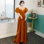 Elegant Orange Satin Prom Dresses 2022 A-Line / Princess Scoop Neck Puffy Short Sleeve Floor-Length / Long Formal Dresses