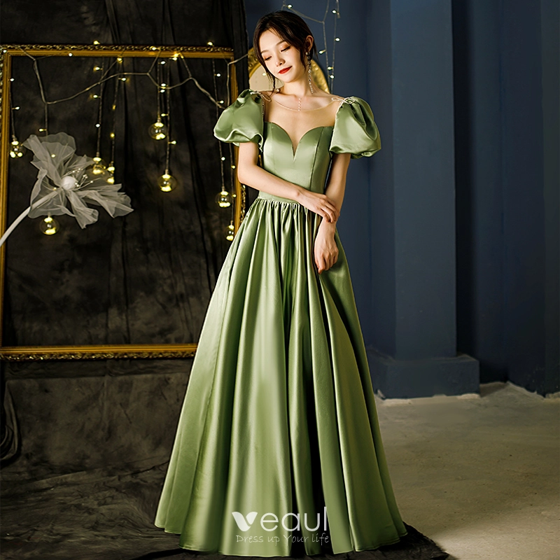 Sophisticated Olive Green Satin Prom Dress Sophisticated Olive Green Satin Prom Dress