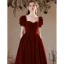 Elegant Burgundy Pearl Suede Prom Dresses 2022 A-Line / Princess Square Neckline Short Sleeve Backless Floor-Length / Long Formal Dresses