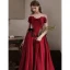 Chic / Beautiful Burgundy Prom Dresses 2022 A-Line / Princess Strapless Bow Sleeveless Backless Sweep Train Satin Prom Formal Dresses