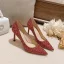 Chic / Beautiful Burgundy Sequins Wedding Shoes 2022 Leather 8 cm Stiletto Heels Pointed Toe Wedding Pumps High Heels