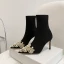 Fashion Black Street Wear Pearl Rhinestone Winter Womens Boots 2022 8 cm Stiletto Heels Pointed Toe Boots High Heels