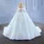 High End Weiß Handgefertigt Perlenstickerei Pailletten Brautkleider / Hochzeitskleider 2022 Ballkleid Stehkragen Lange Ärmel Königliche Schleppe