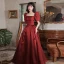 Elegant Burgundy Satin Prom Dresses 2022 A-Line / Princess Square Neckline Puffy Short Sleeve Backless Floor-Length / Long Formal Dresses