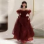 Charming Burgundy Pleated Prom Dresses 2022 A-Line / Princess Off-The-Shoulder Short Sleeve Backless Floor-Length / Long Formal Dresses