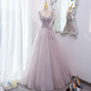 Charmant Rougissant Rose Robe De Bal 2022 Princesse Encolure Carrée Perlage Paillettes Gonflée Manches Courtes Dos Nu Longue Robe De Ceremonie