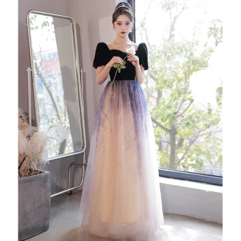Élégant Noire Robe De Bal 2022 Princesse Encolure Carrée Manches Courtes Dos Nu Longue Promo Robe De Ceremonie
