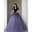 Vintage / Retro Navy Blue Sequins Prom Dresses 2022 Ball Gown Square Neckline Puffy Short Sleeve Floor-Length / Long Formal Dresses