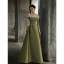 Vintage / Retro Olive Green Satin Evening Dresses  2022 A-Line / Princess Off-The-Shoulder Sleeveless Backless Split Front Floor-Length / Long Formal Dresses