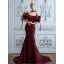 Charmant Bordeaux Satin Robe De Soirée 2022 Trompette / Sirène De l'épaule Noeud Manches Courtes Dos Nu Train De Balayage Soirée Robe De Ceremonie