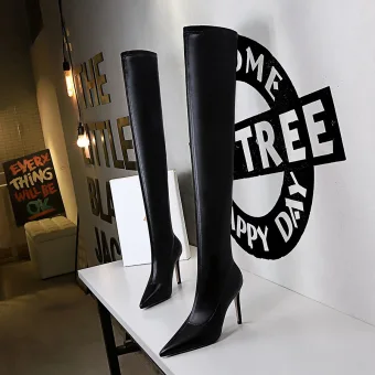 Fashion Black Street Wear Womens Boots 2022 9 Cm Stiletto Heels Pointed Toe High Heels Boots