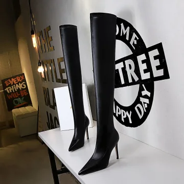 Fashion Black Street Wear Womens Boots 2022 9 Cm Stiletto Heels Pointed Toe High Heels Boots