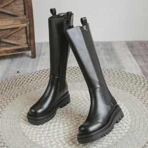 Mode Noire Vêtement De Rue Bottes Femme 2022 Imperméables À Bout Rond Plate Bottes
