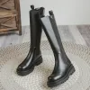 Fashion Black Street Wear Womens Boots 2022 Waterproof Round Toe Flat Boots