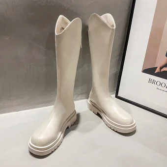 Fashion Beige Street Wear Winter Womens Boots 2022 Waterproof Round Toe Flat Boots