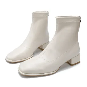 Vintage Retro Beige Street Wear Winter Womens Boots 2022 3 Cm Thick Heels Low Heel Square Toe Boots