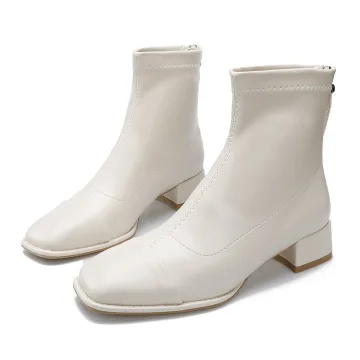 Vintage Retro Beige Street Wear Winter Womens Boots 2022 3 Cm Thick Heels Low Heel Square Toe Boots