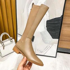 Fashion Khaki Street Wear Winter Womens Boots 2022 Flat Round Toe Boots