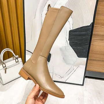Moda Khaki Zużycie Ulicy Zima Kozaki Damskie 2022 Płaskie Okrągłe Toe Boots