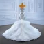 Luxury / Gorgeous High-end White Cascading Ruffles Beading Pearl Rhinestone Sequins Wedding Dresses 2022 Trumpet / Mermaid Spaghetti Straps Sleeveless Backless Court Train