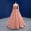 High End Pink Ballkleider 2022 A Linie Eckiger Ausschnitt Perlenstickerei Strass Pailletten Lange Ärmel Rückenfreies Lange Festliche Kleider