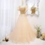 Charming Gold Prom Dresses 2022 A-Line / Princess Square Neckline Beading Sequins Puffy Short Sleeve Backless Floor-Length / Long Formal Dresses