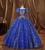 Vintage / Retro Royal Blue Beading Glitter Sequins Prom Dresses 2022 Ball Gown Square Neckline Puffy Short Sleeve Backless Floor-Length / Long Formal Dresses