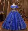 Vintage / Retro Royal Blue Beading Glitter Sequins Prom Dresses 2022 Ball Gown Square Neckline Puffy Short Sleeve Backless Floor-Length / Long Formal Dresses