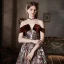 Vintage / Retro Burgundy Embroidered Velour Prom Dresses 2022 A-Line / Princess Off-The-Shoulder Short Sleeve Backless Floor-Length / Long Formal Dresses