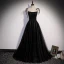 Chic / Beautiful Black Prom Dresses 2022 A-Line / Princess Spaghetti Straps Beading Sleeveless Backless Floor-Length / Long Formal Dresses