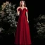 Modest / Simple Burgundy Satin Prom Dresses 2022 A-Line / Princess Off-The-Shoulder Short Sleeve Backless Floor-Length / Long Formal Dresses