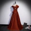 Elegant Coffee Satin Prom Dresses 2022 A-Line / Princess Off-The-Shoulder Bow Short Sleeve Backless Floor-Length / Long Formal Dresses