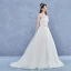 Elegant Handmade  Champagne Wedding Dresses 2017 A-Line / Princess Scoop Neck Sleeveless Appliques Flower Lace Backless Beading Rhinestone Court Train