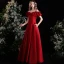 Elegant Burgundy Solid Color Satin Prom Dresses 2022 A-Line / Princess Ruffle Off-The-Shoulder Short Sleeve Backless Floor-Length / Long Formal Dresses