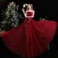 Chic / Beautiful Burgundy Prom Dresses 2022 A-Line / Princess Strapless Sleeveless Backless Bow Floor-Length / Long Formal Dresses