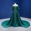 Vintage / Retro High Low Dark Green Beading Sequins Satin Prom Dresses 2022 Trumpet / Mermaid Scoop Neck Puffy 3/4 Sleeve Floor-Length / Long Formal Dresses