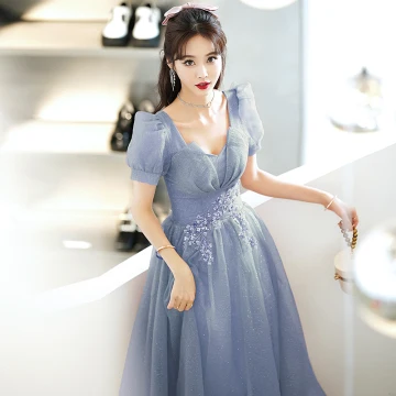 Mooie Prachtige Hemelsblauw Glans Galajurken 2022 A Lijn V Hals Kralen Pailletten Korte Mouwen Ruglooze Lange Gelegenheid Jurken