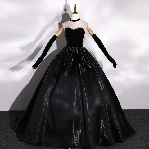 Vintage Negro Satén Suede Vestidos de gala 2022 Ball Gown Sin Tirantes Sin Mangas Sin Espalda Largos Vestidos Formales