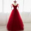 Chic / Beautiful Burgundy Prom Dresses 2022 A-Line / Princess Square Neckline Rhinestone Puffy Short Sleeve Backless Floor-Length / Long Formal Dresses
