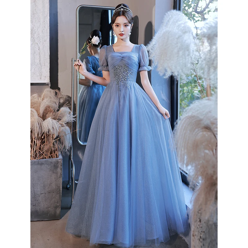blue dress for baby girl Poly USA 8436 Long A-Line Glitter Dress with Corset Back main image 0