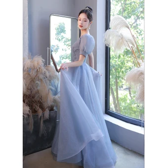 Chic Belle Bleu Ciel Glitter Robe De Bal 2022 Princesse Encolure Carrée Paillettes Gonflée Manches Courtes Dos Nu Longue Robe De Ceremonie
