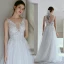 Light White Beading Lace Flower Beach Wedding Dresses 2022 A-Line / Princess V-Neck Sleeveless Backless Floor-Length / Long Wedding