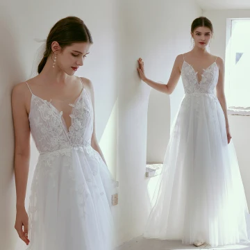 Ligero Blanco Con Encaje Flor Playa Vestidos De Novia 2022 A Line Princess Spaghetti Straps Sin Mangas Sin Espalda Largos Boda